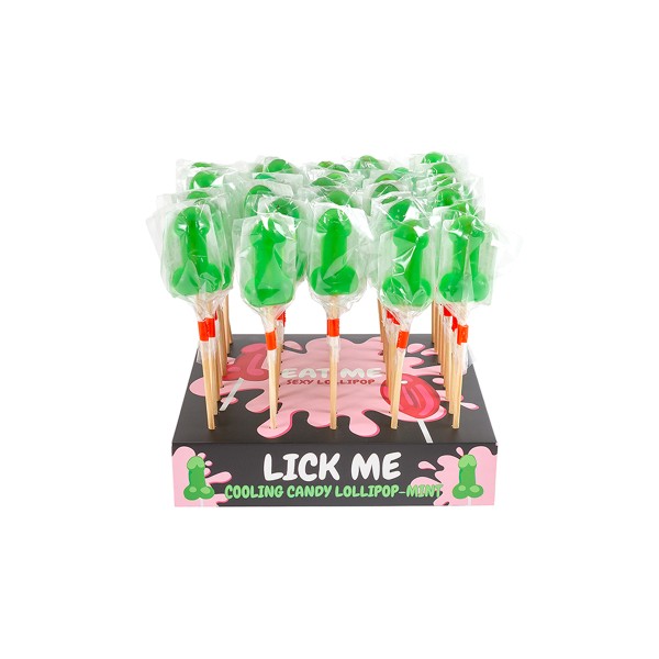 Présentoir de 40 sucettes pénis à la menthe avec effet rafraichissant